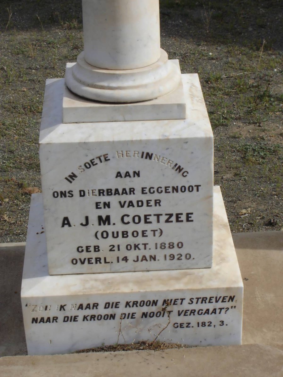 COETZEE A.J.M. 1880-1920