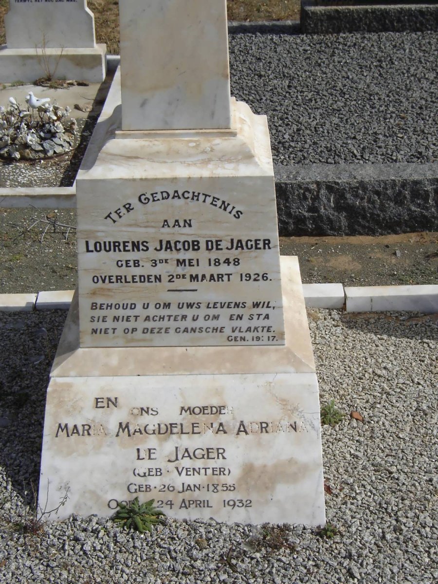 JAGER Lourens Jacob, de 1848-1926 &amp; Maria Magdalena Adriana VENTER 1855-1932