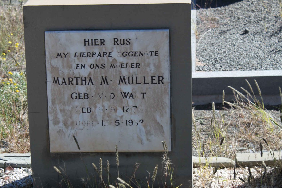 MULLER Martha M. nee V.D. WALT 187?-1932