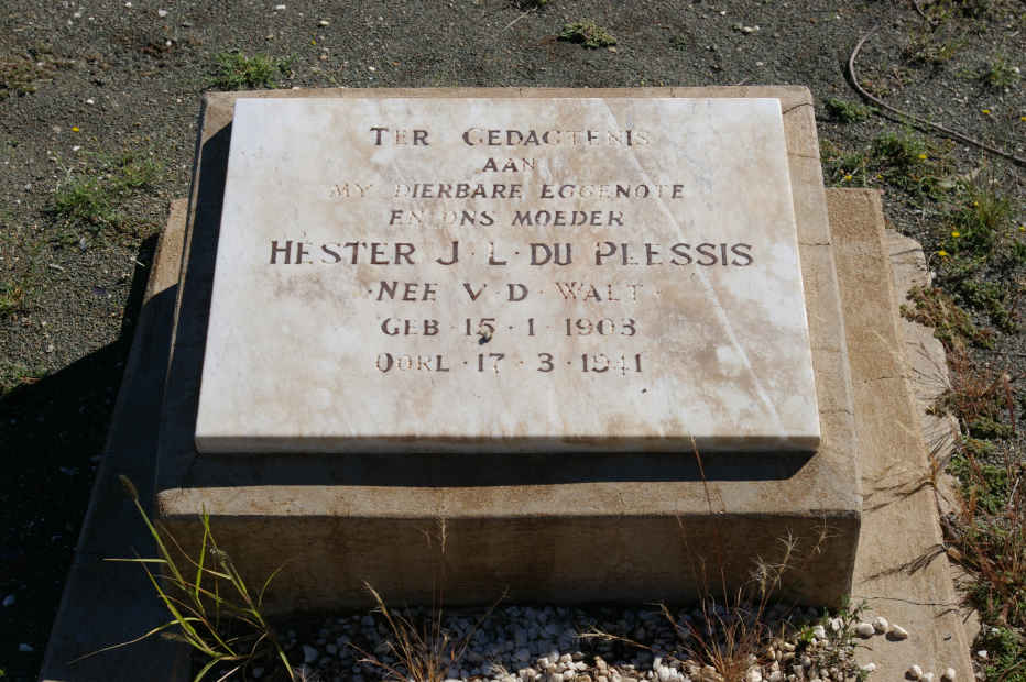 PLESSIS Hester J.L., du nee V.D. WALT 1903-1941