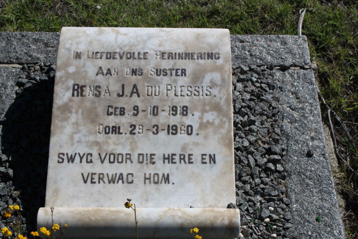 PLESSIS Rensa J.A., du 1918-1960