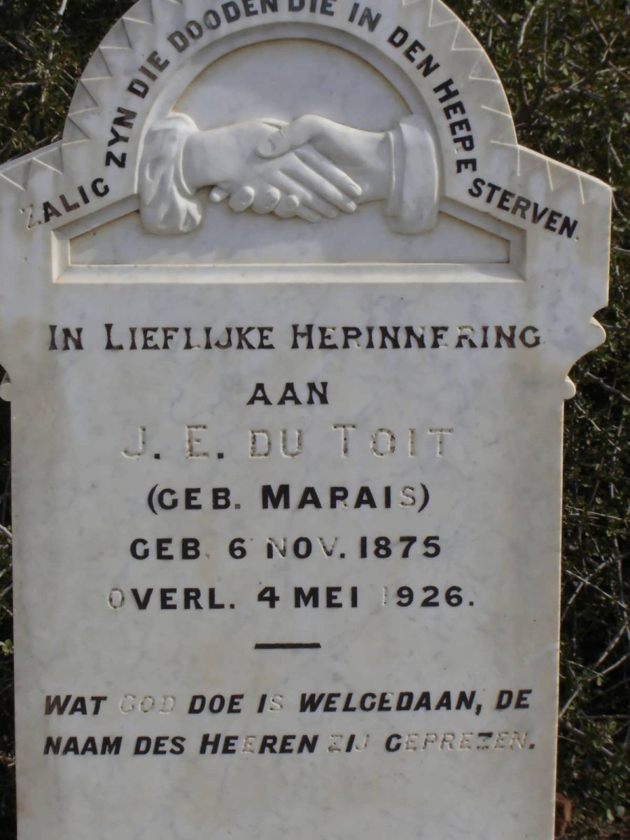 TOIT J.E., du nee MARAIS 1875-1926