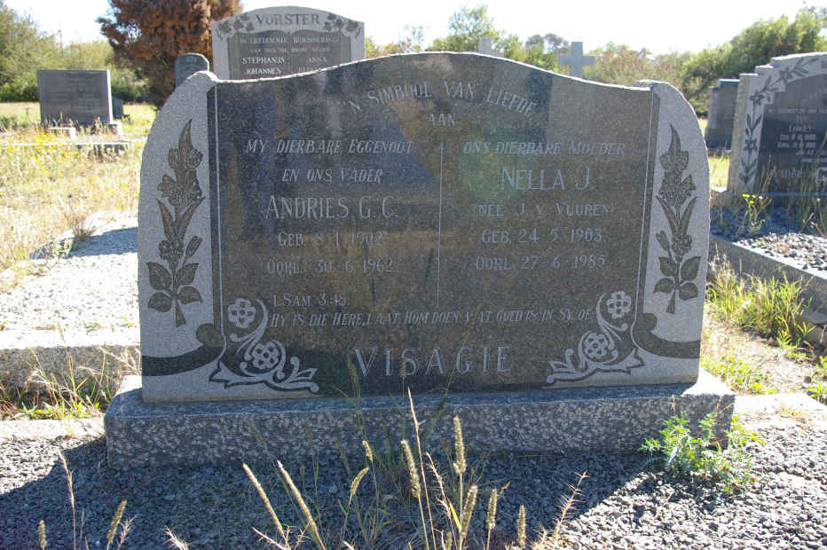 VISAGIE Andries G.C. 1902-1962 &amp; Nella J. J. V. VUUREN 1903-1985