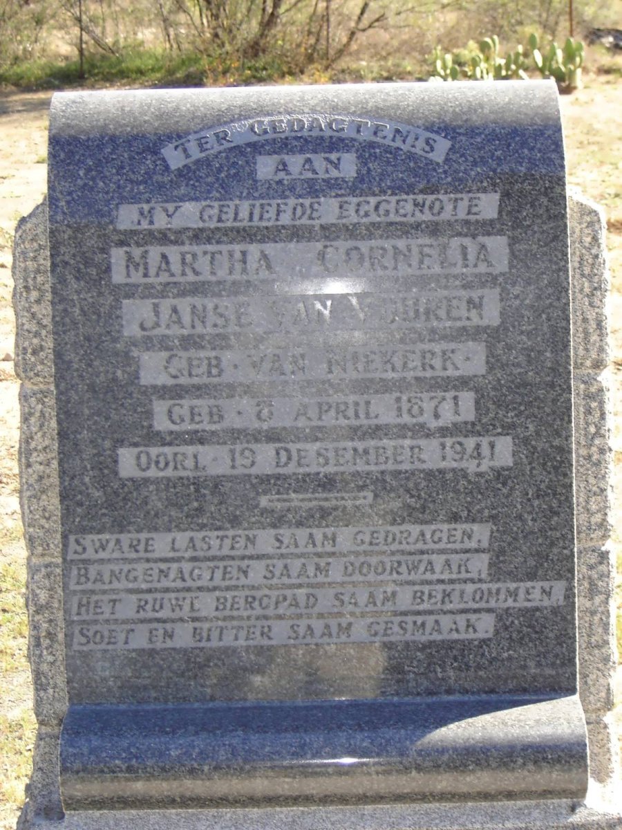 VUUREN Martha Cornelia, Janse van nee VAN NIEKERK 1871-1941