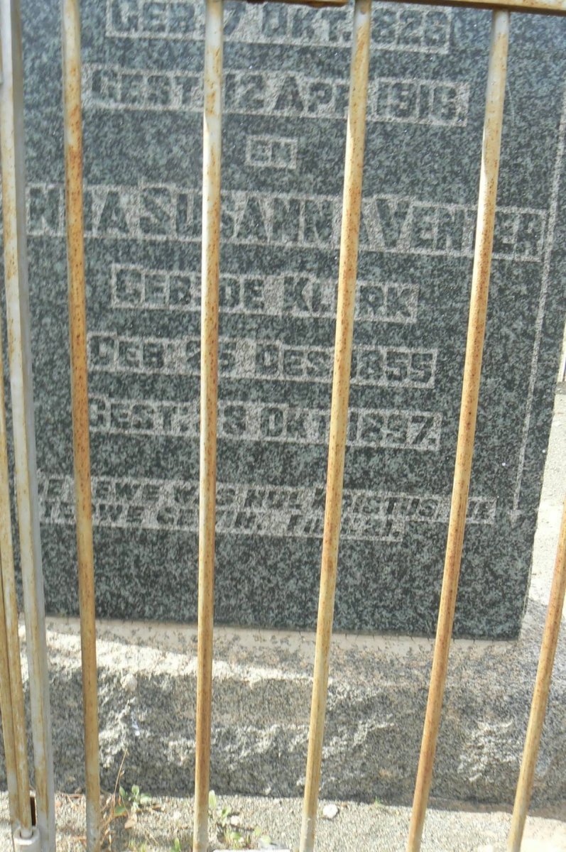 VENTER Johan Louis 1826-1916 &amp; Anna Susanna DE KLERK 1855-1897