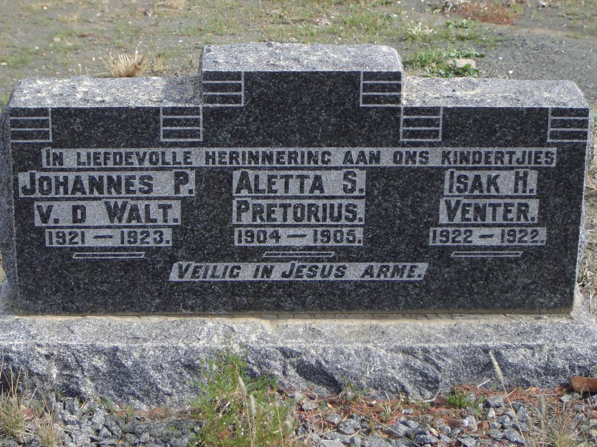 WALT Johannes P.,v.d. 1921-1923 :: PRETORIUS Aletta S. 1904-1905 :: VENTER Isak H. 1922-1922