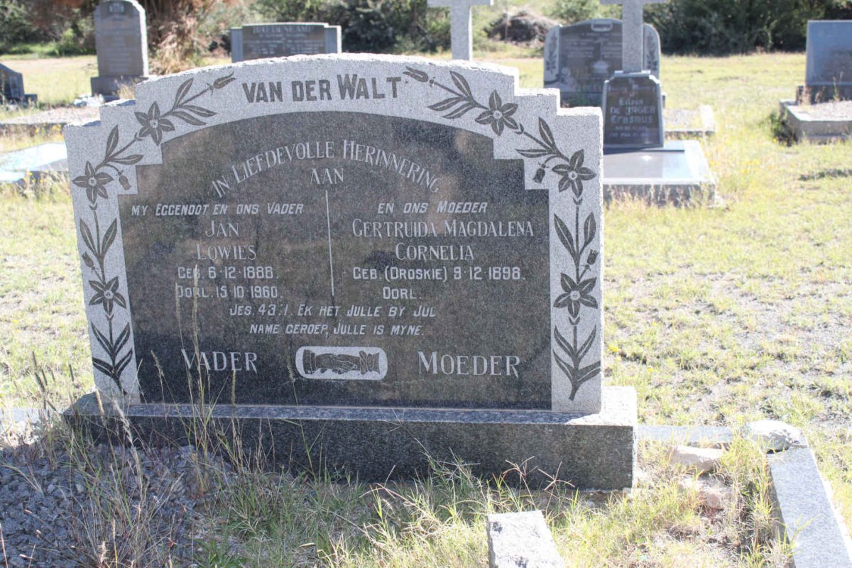 WALT Jan Lowies, van der 1888-1960 &amp; Gertruida Magdalena Cornelia DROSKIE 1898-