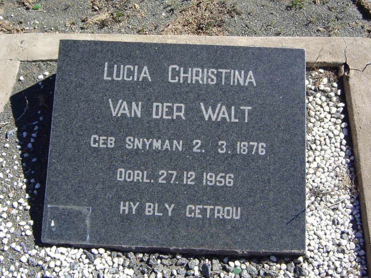 WALT Lucia Christina, van der nee SNYMAN 1876-1956