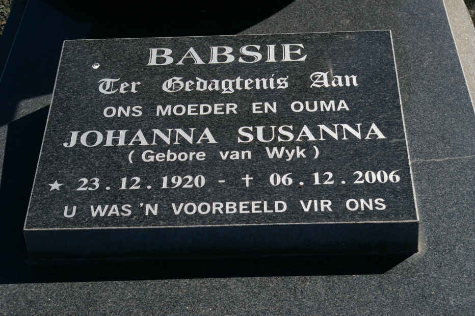 YZELLE Johannes Petrus 1922-1974 &amp; Johanna Susanna VAN WYK 1920-2006