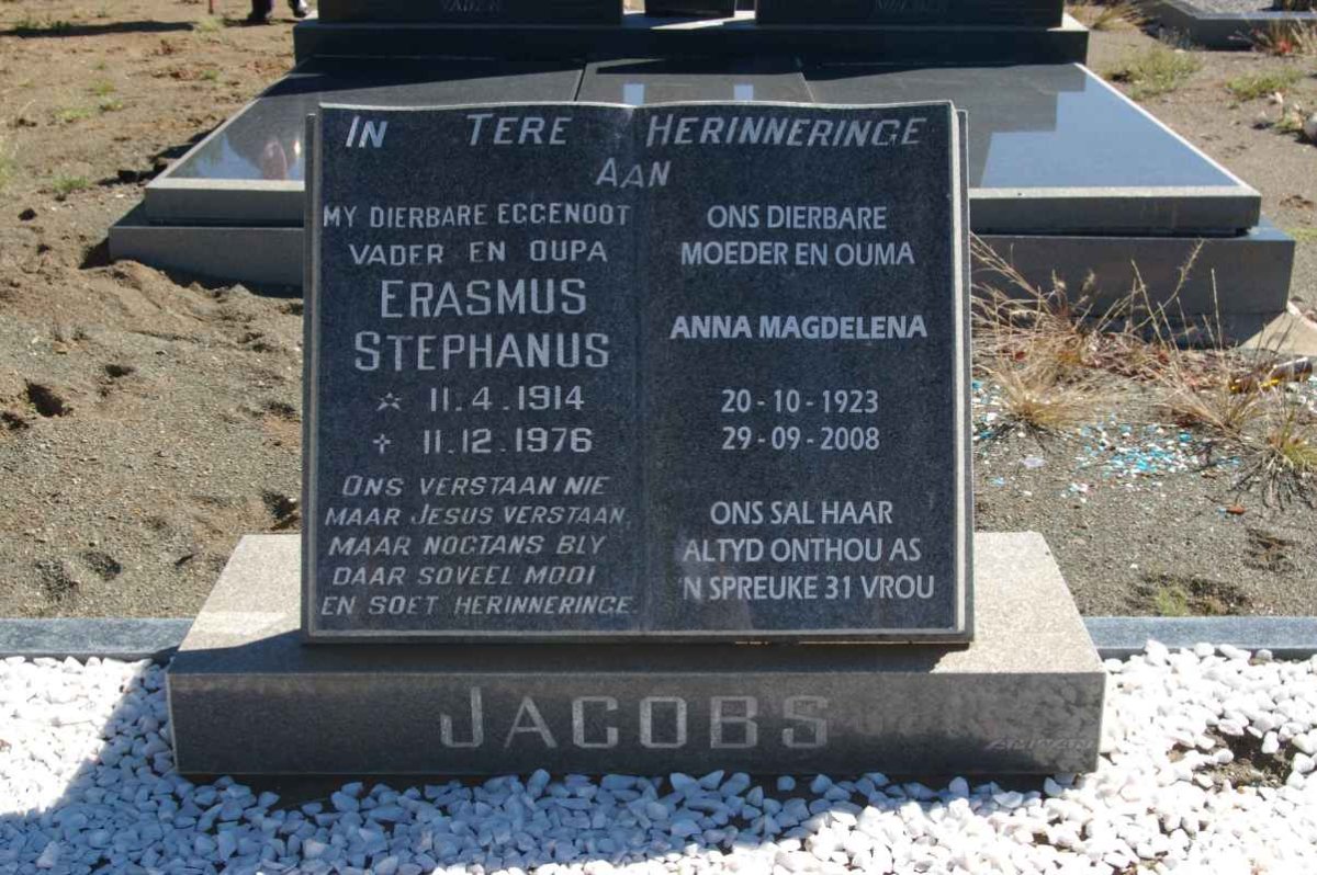 JACOBS Erasmus Stephanus 1914-1976 &amp; Anna Magdelena 1923-2008