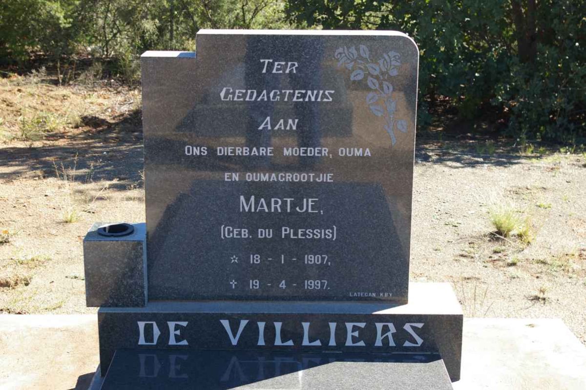 VILLIERS Martje, de nee DU PLESSIS 1907-1997