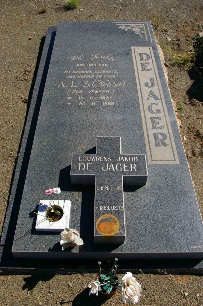 JAGER Louwrens Jakob, de 1921-1993 &amp; A.L.S. VENTER 1924-1989 