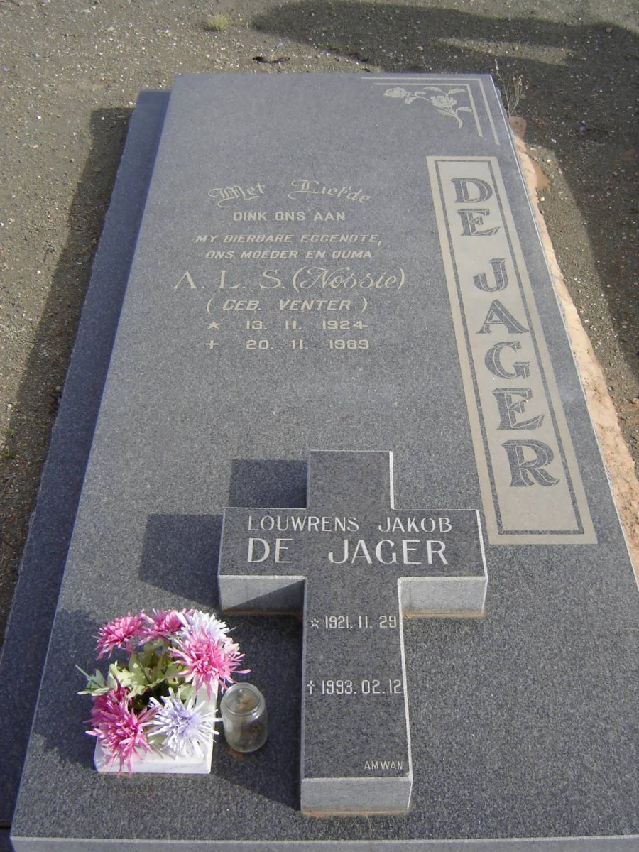 JAGER Louwrens Jakob, de 1921-1993 &amp; A.L.S. VENTER 1924-1989