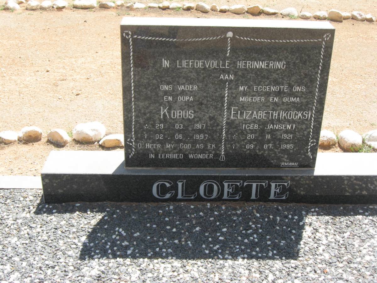 CLOETE Kobus 1917-1997 &amp; Elizabeth JANSEN 1921-1995