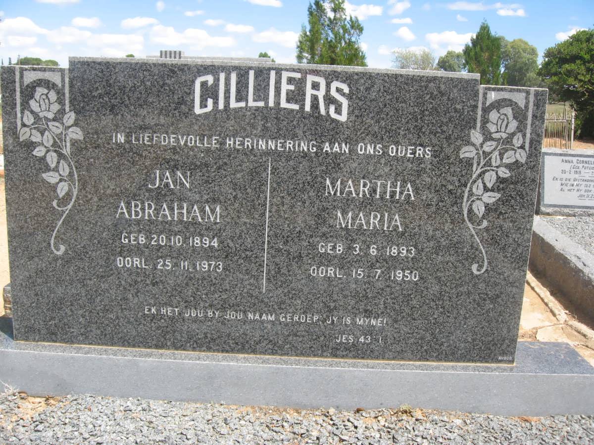 CILLIERS Jan Abraham 1894-1973 &amp; Martha Maria 1893-1950