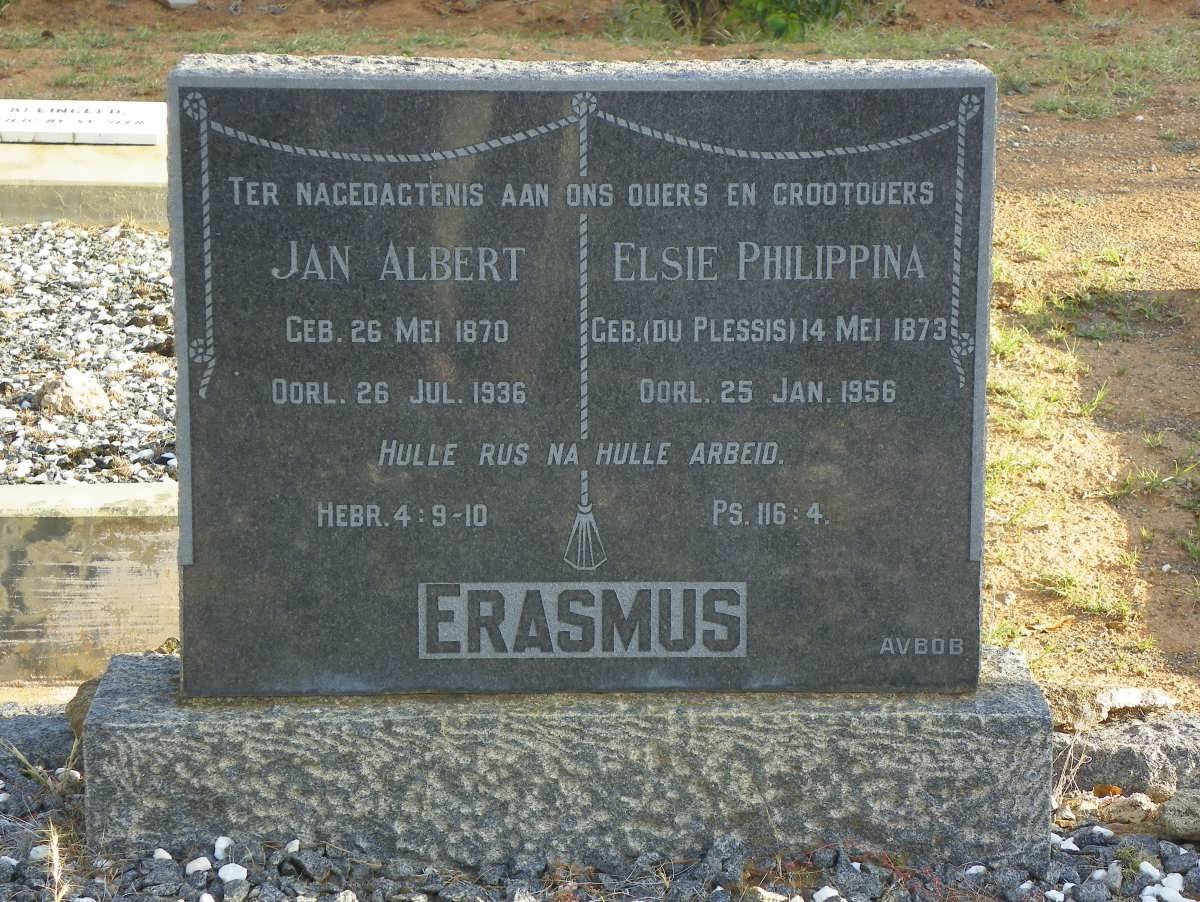 ERASMUS Jan Albert 1870-1936 &amp; Elsie Philippina DU PLESSIS 1873-1956
