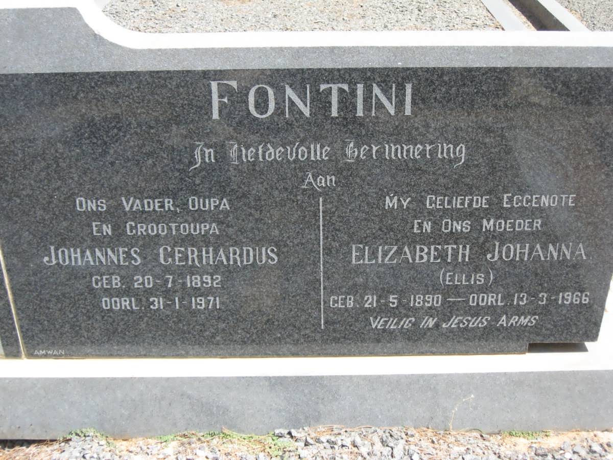 FONTINI Johannes Gerhardus 1892-1971 &amp; Elizabeth Johanna ELLIS 1890-1966