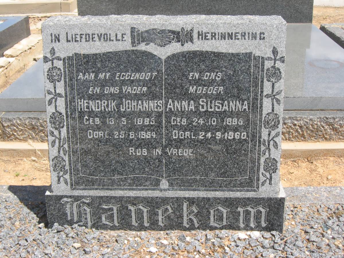 HANEKOM Hendrik Johannes 1885-1954 &amp; Anna Susanna 1885-1960