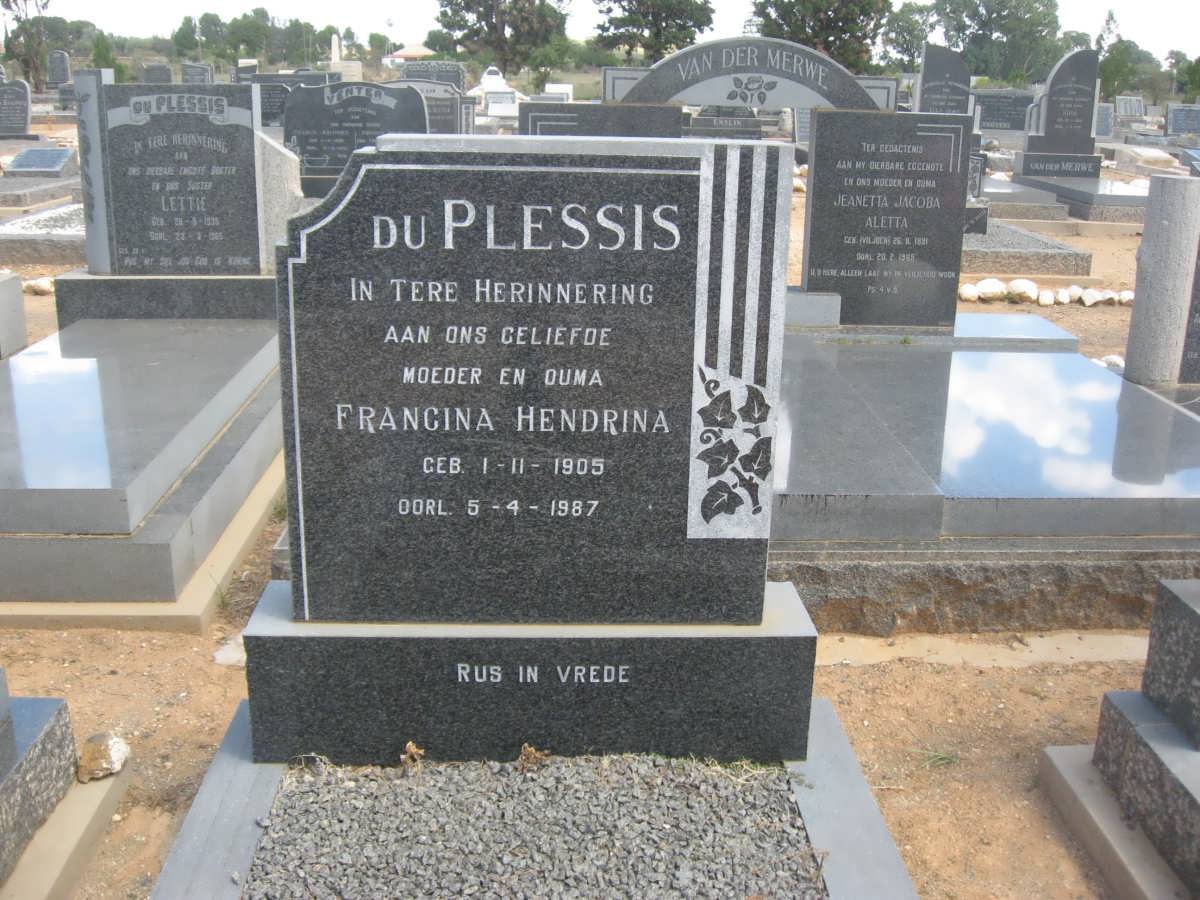 PLESSIS Francina Hendrina, du 1905-1987
