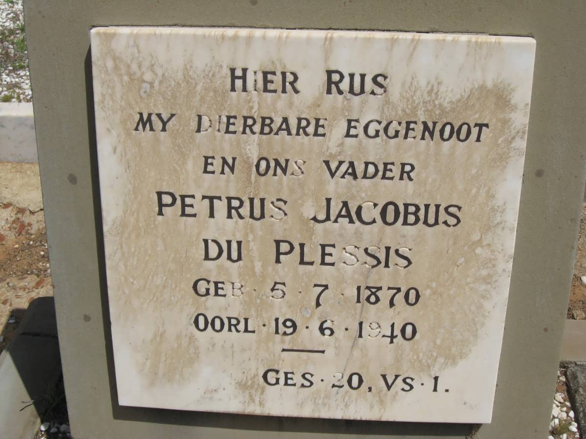 PLESSIS Petrus Jacobus, du 1870-1940