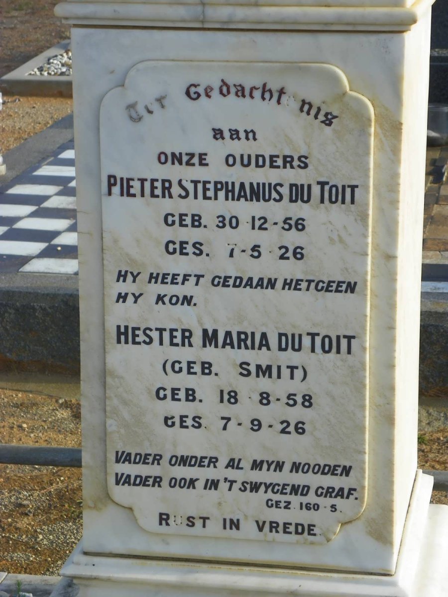 TOIT Pieter Stephanus, du 1856-1926 &amp; Hester Maria SMIT 1858-1926