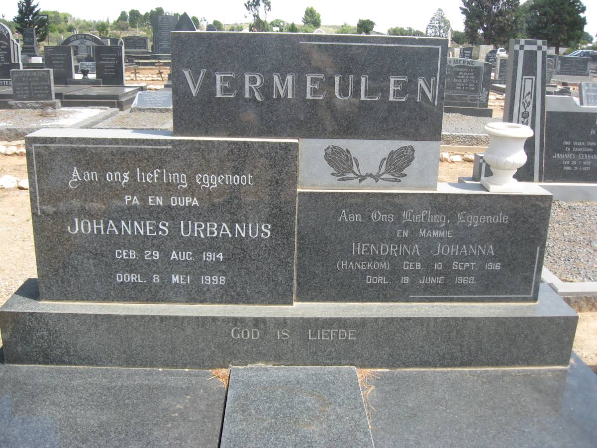 VERMEULEN Johannes Urbanus 1914-1998 &amp; Hendrina Johanna HANEKOM 1916-1968