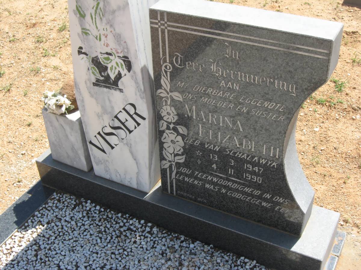 VISSER Marina Elizabeth nee VAN SCHALKWYK 1947-1990