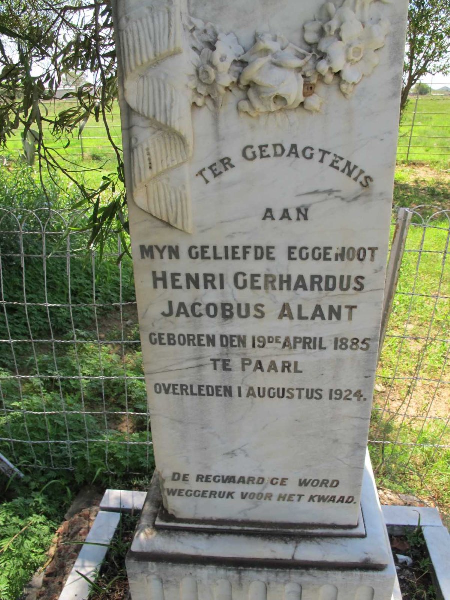 ALANT Henri Gerhardus Jacobus 1885-1924