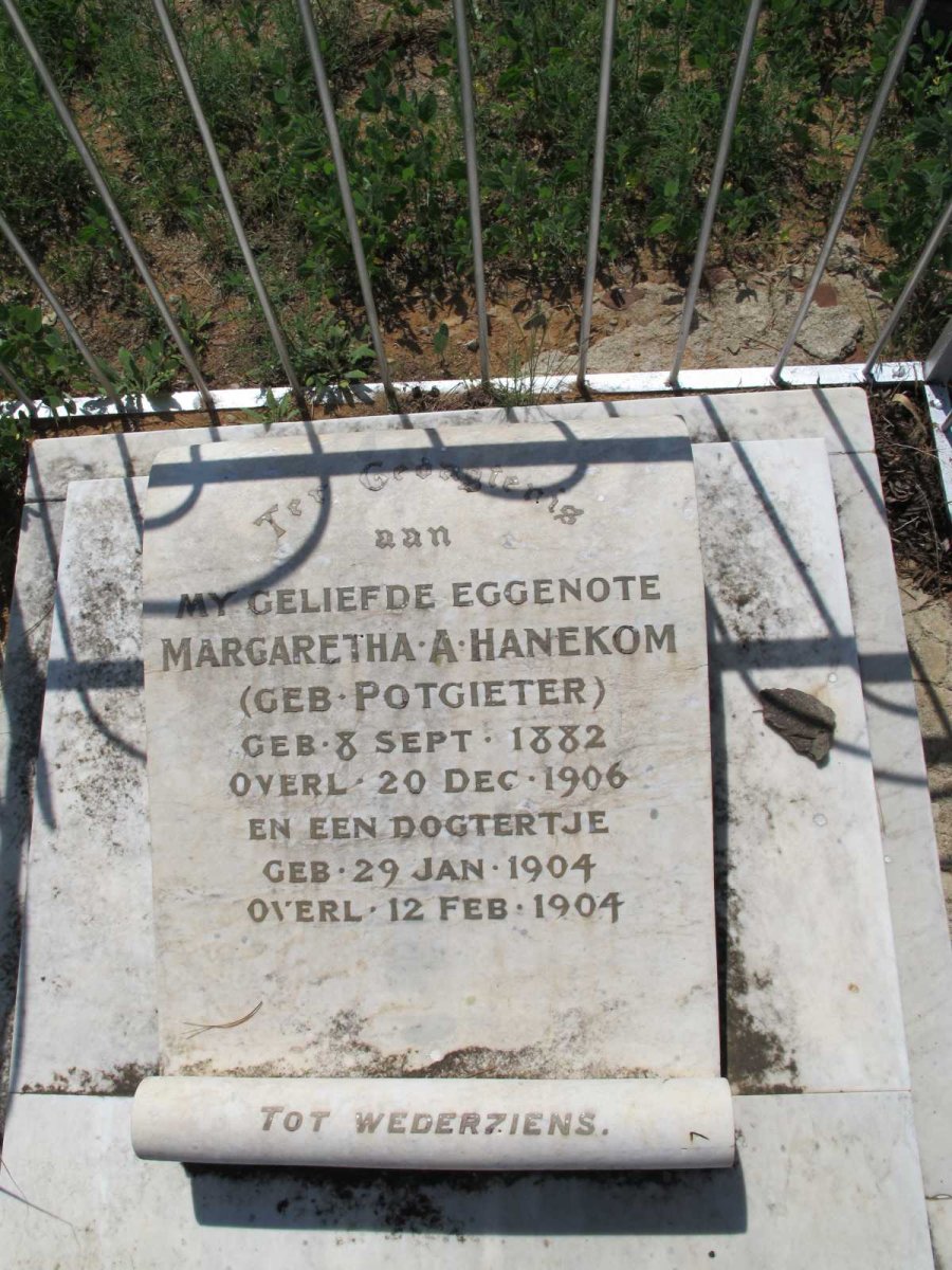 HANEKOM Margaretha A. nee POTGIETER 1882-1906  :: HANEKOM ? 1904-1904