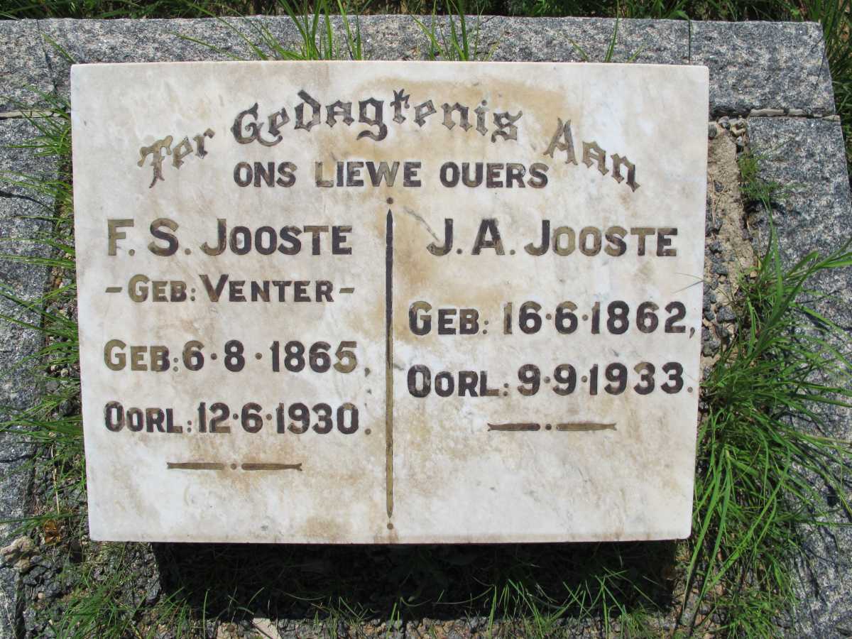JOOSTE J.A. 1862-1933 &amp; F.S. VENTER 1865-1930