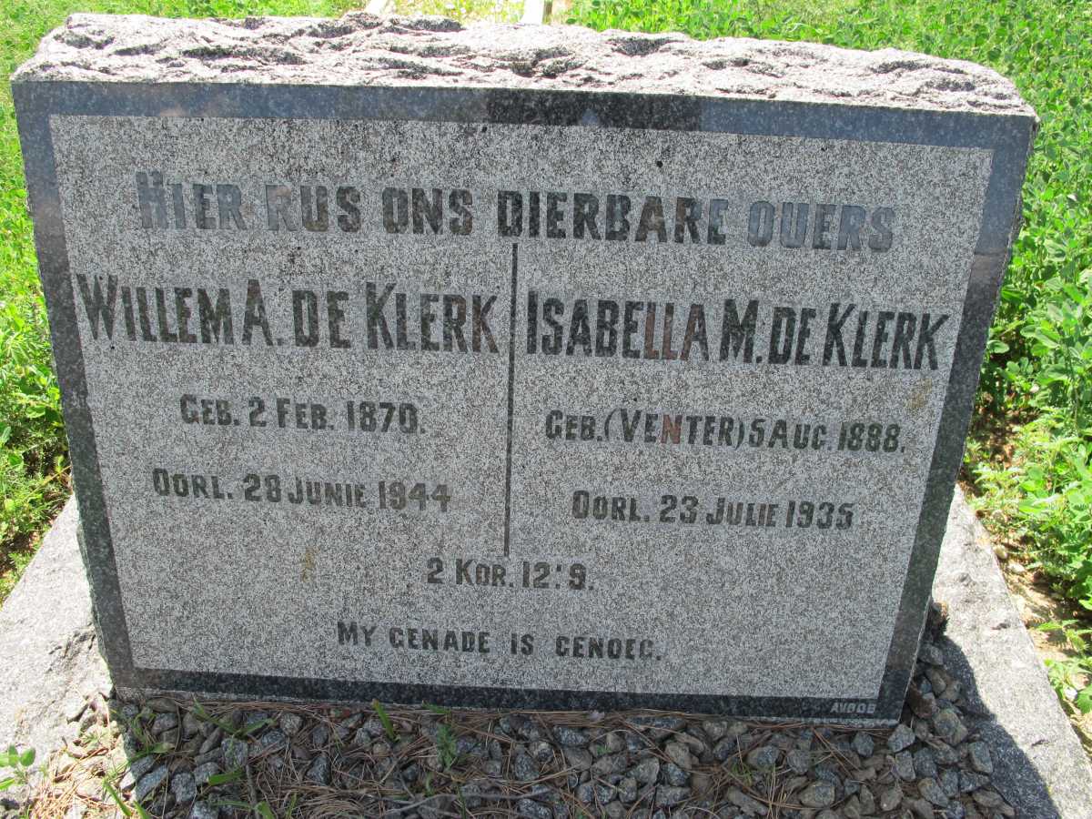 KLERK Willem A., de 1870-1944 &amp; Isabella M. VENTER 1888-1935