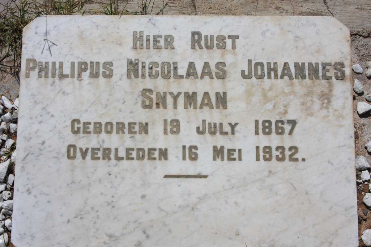 SNYMAN Philipus Nicolaas Johannes 1867-1932