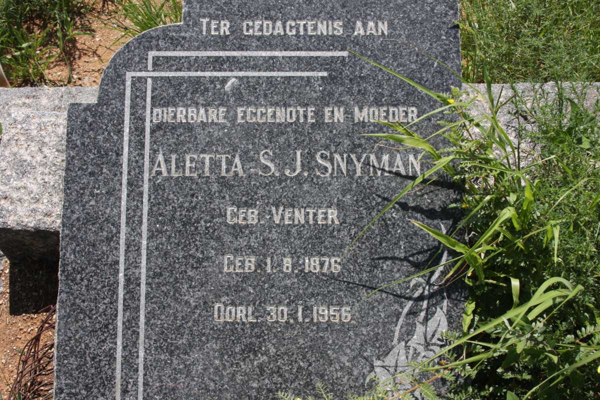 SNYMAN Aletta S. J. nee VENTER 1876-1956