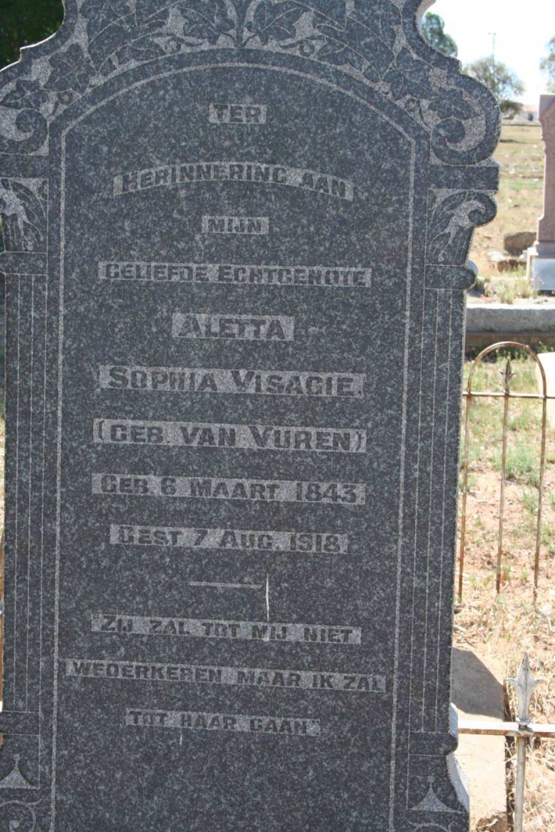 VISAGIE Aletta Sophia nee VAN VUREN 1843-1918