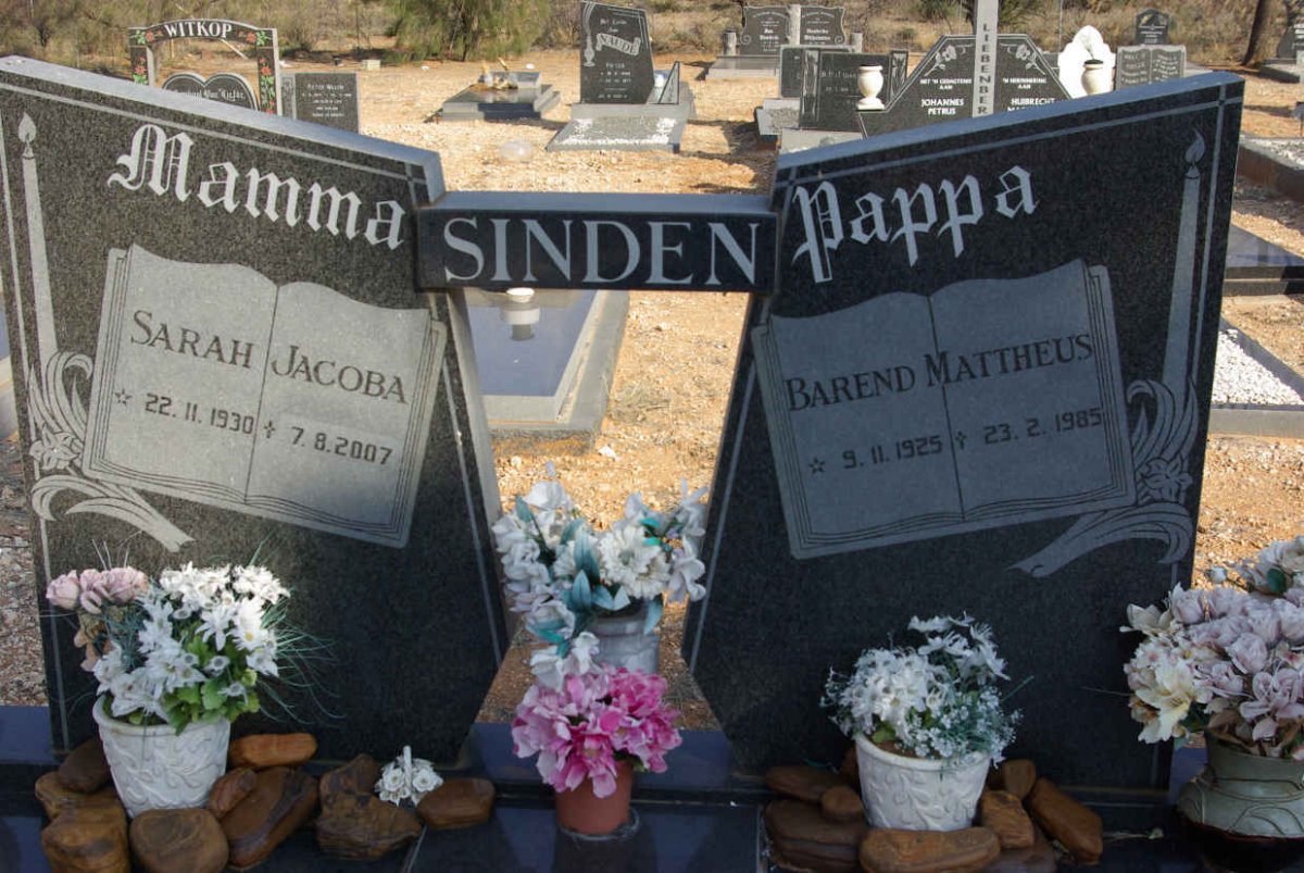 SINDEN Barend Mattheus 1925-1985 &amp; Sarah Jacoba 1930-2007