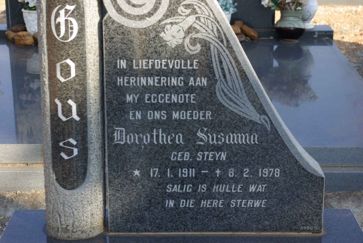 GOUS Dorothea Susanna nee STEYN 1911-1978