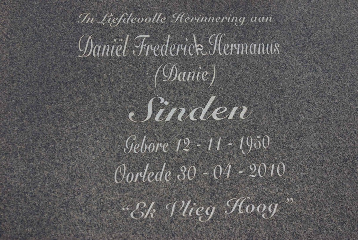 SINDEN Daniël Frederick Hermanus 1950-2010