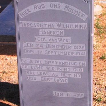 HANEKOM Margarietha Wilhelmina nee VAN WYK 1873-1941