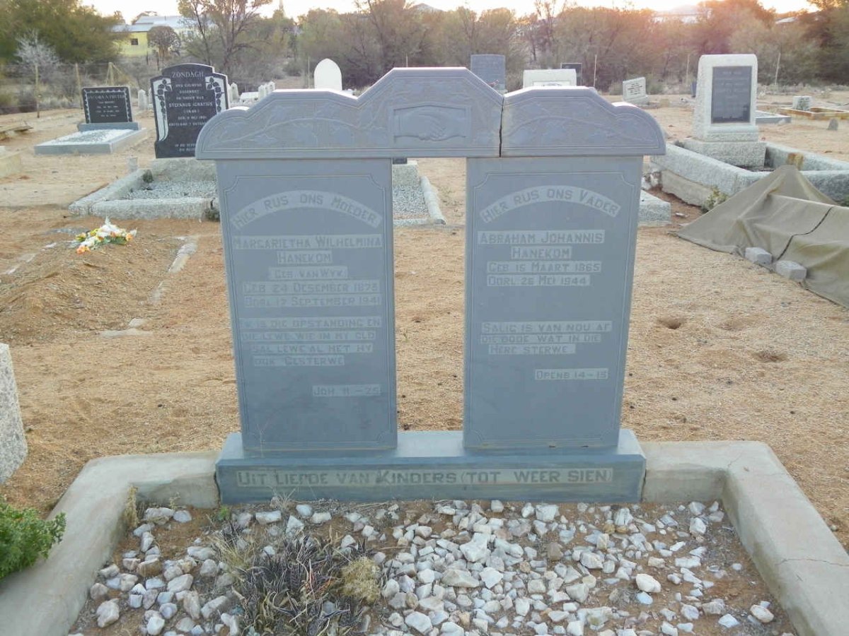 HANEKOM Abraham Johannis 1865-1944 &amp; Margrietha Wilhelmina nee VAN WYK 1873-1941