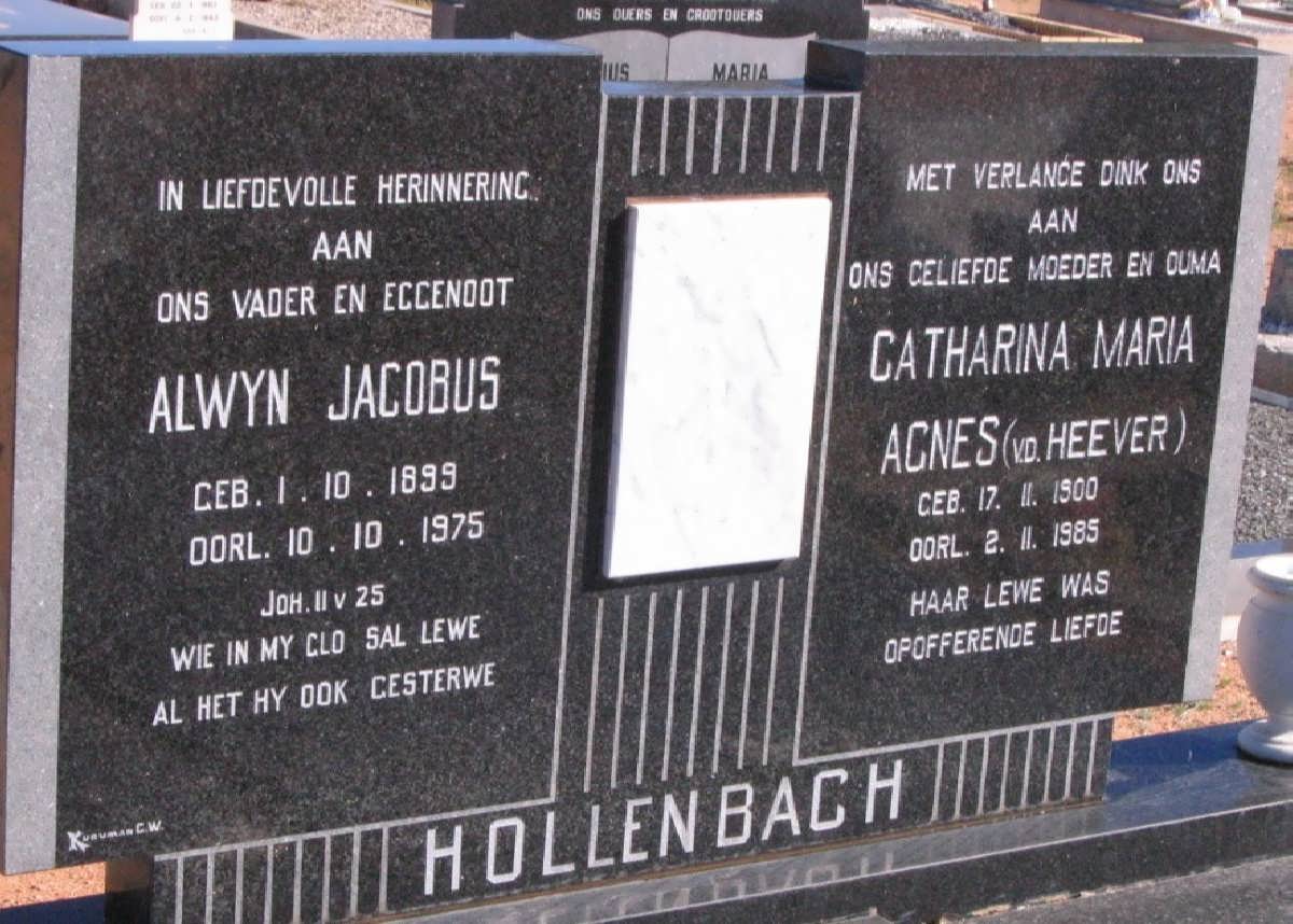HOLLENBACH Alwyn Jacobus 1899-1975 &amp; Catharina Maria Agnes V.D. HEEVER 1900-1985
