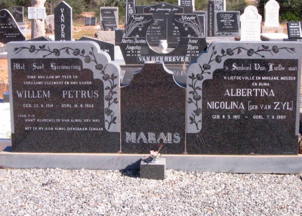MARAIS Willem Petrus 1914-1968 &amp; Albertina Nicolina VAN ZYL 1915-1990