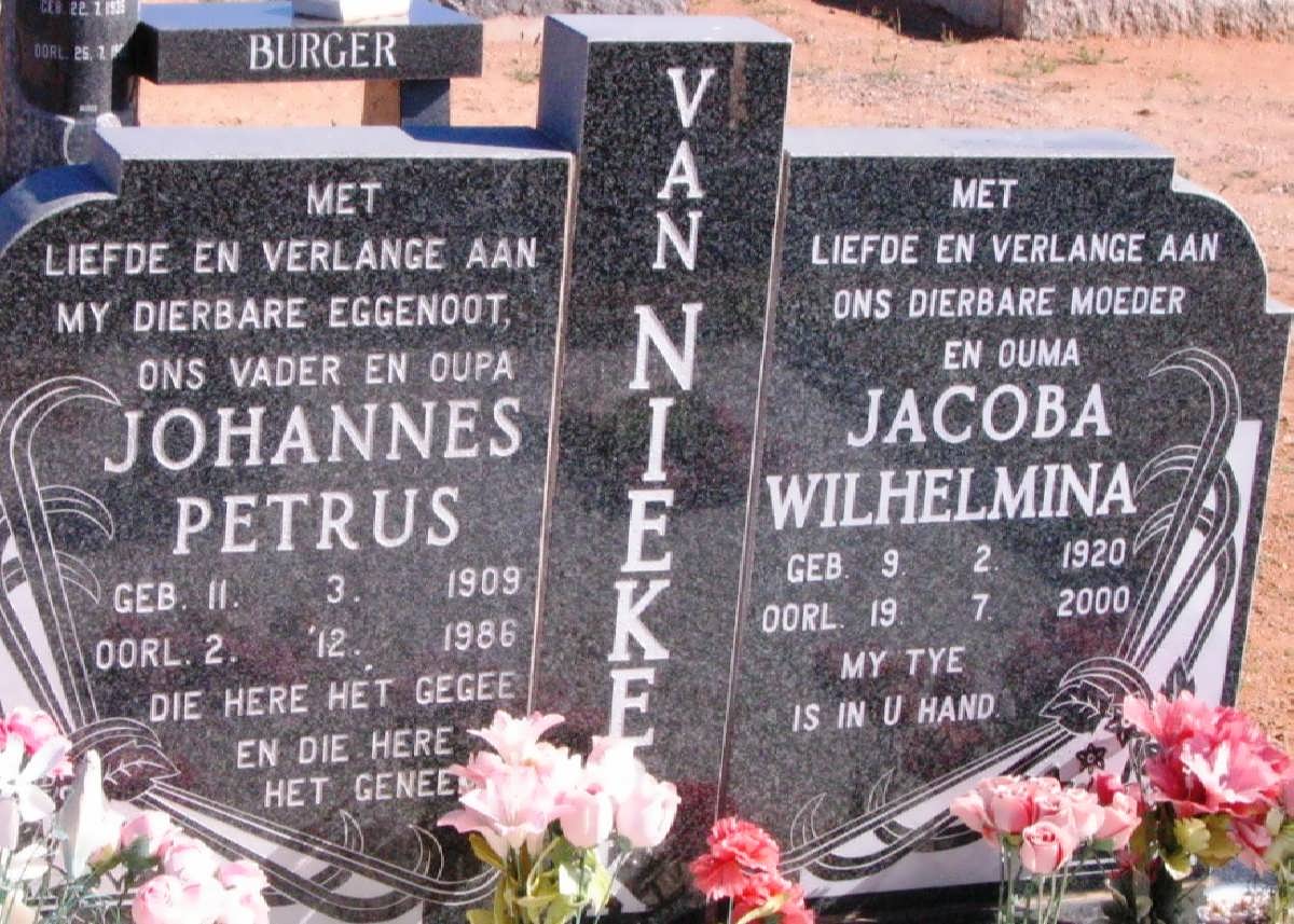 NIEKERK Johannes Petrus, van 1909-1986 &amp; Jacoba Wilhelmina 1920-2000