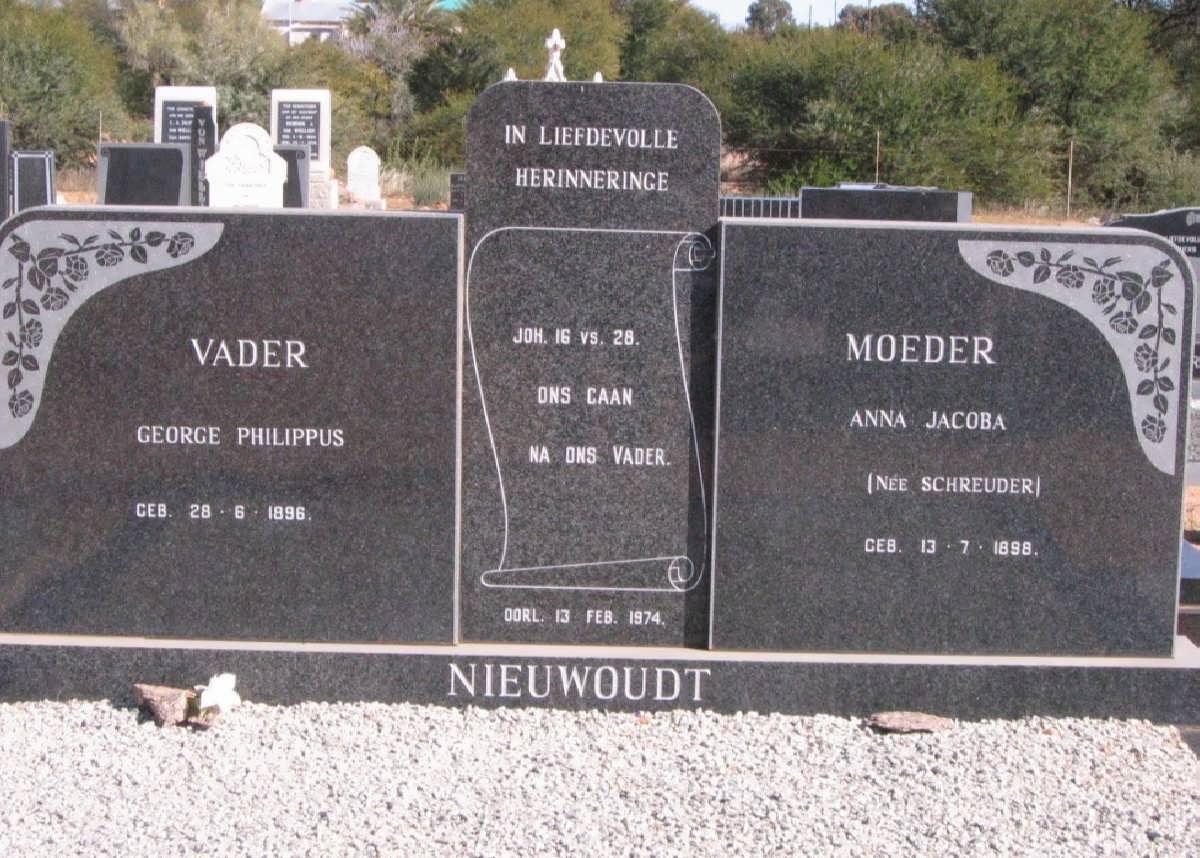 NIEUWOUDT George Philippus 1896-1974 &amp; Anna Jacoba SCHREUDER 1898-1994    