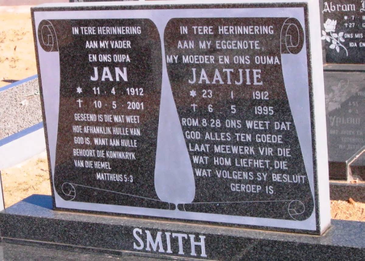 SMITH Jan 1912-2001 &amp; Jaatjie 1912-1995