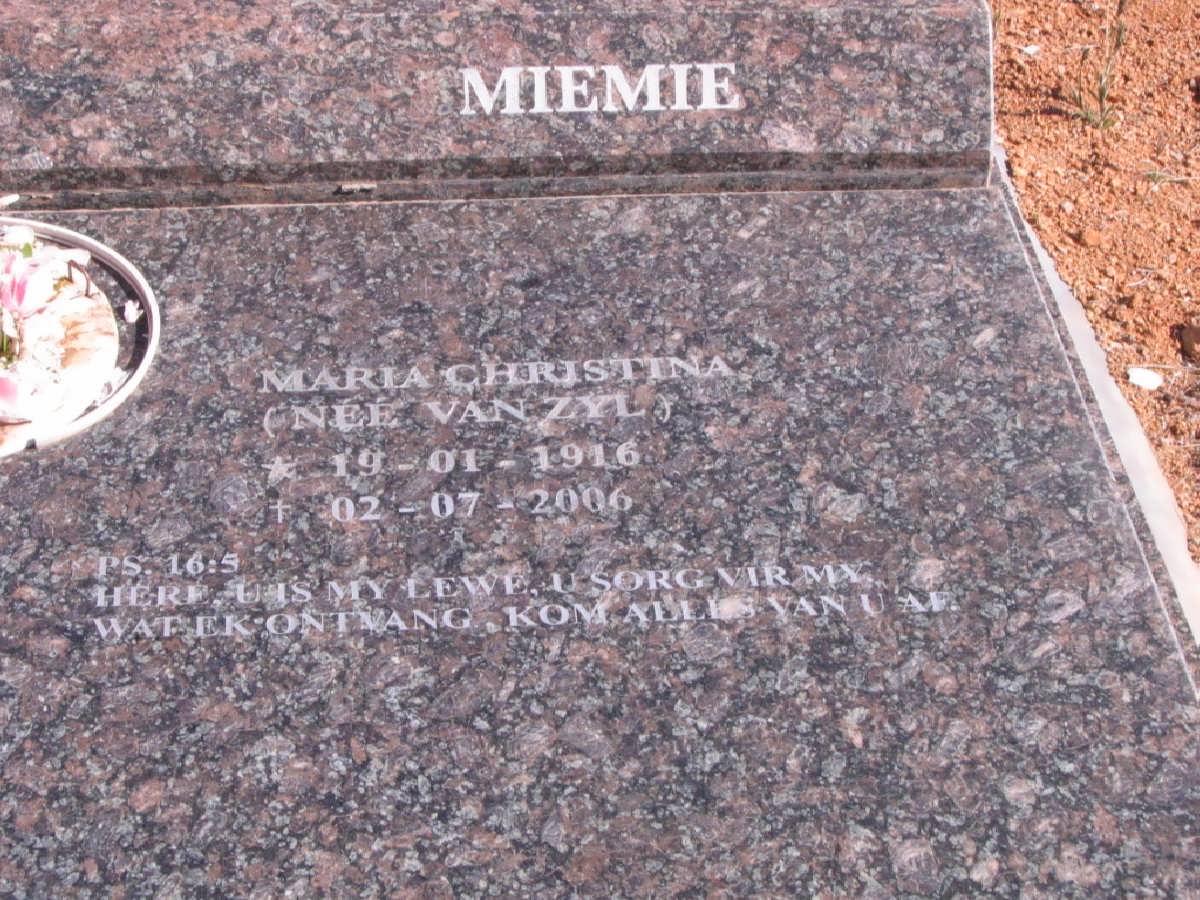 VISSER Maria Christina nee VAN ZYL 1916-2006