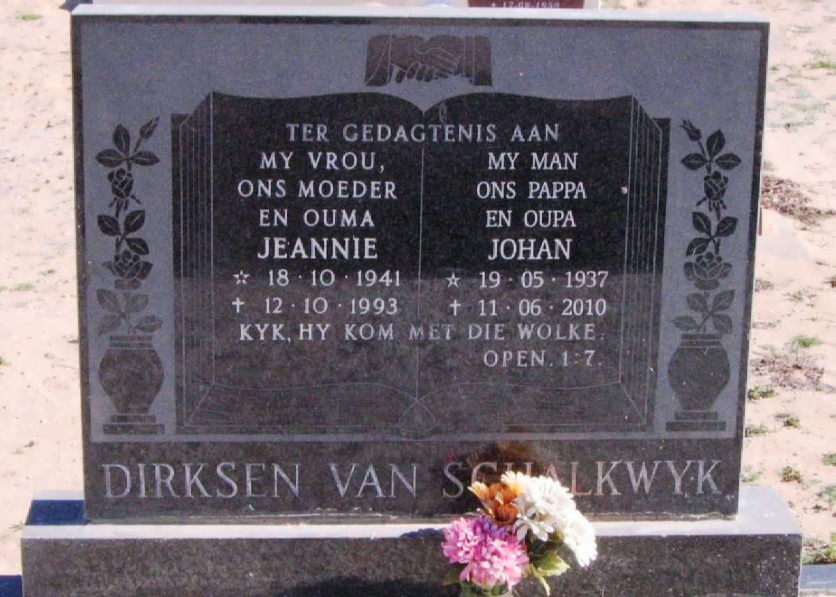 SCHALKWYK Johan, Dirksen van 1937-2010 &amp; Jeannie 1941-1993