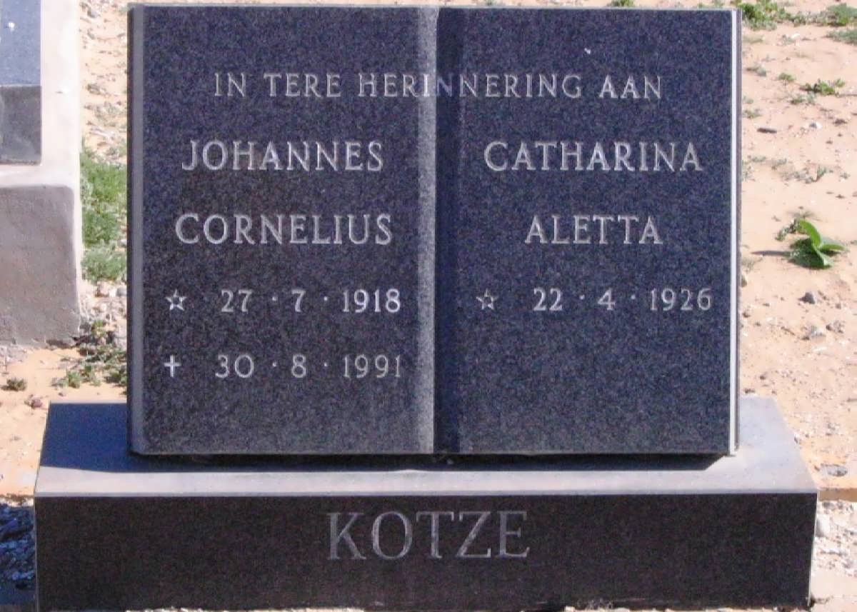 KOTZE Johannes Cornelius 1918-1991 &amp; Catharina Aletta 1926-
