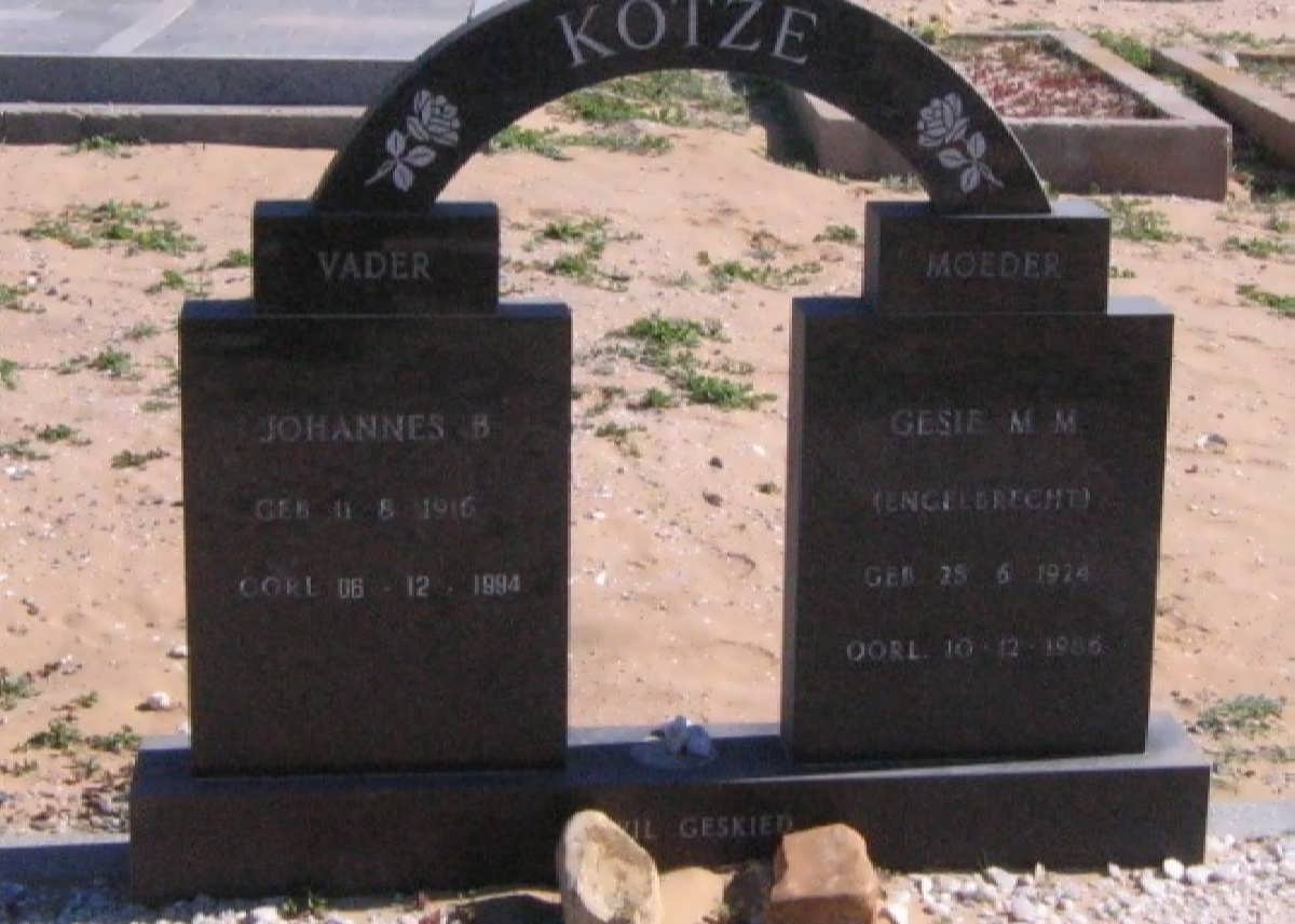 KOTZE Johannes B. 1916-1994 &amp; Gesie M.M. ENGELBRECHT 1924-1986