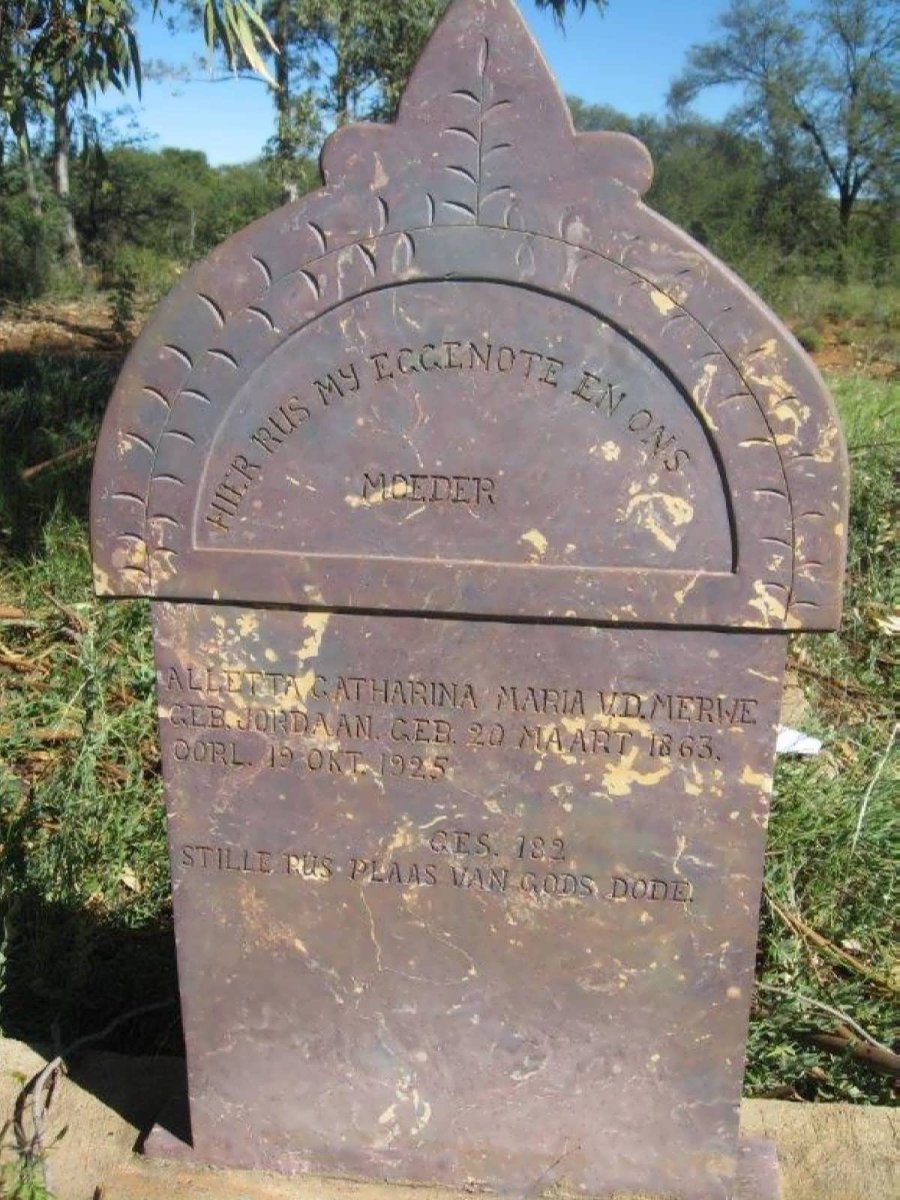 MERWE Alletta Catharina Maria, V.D. nee JORDAAN 1863-1925