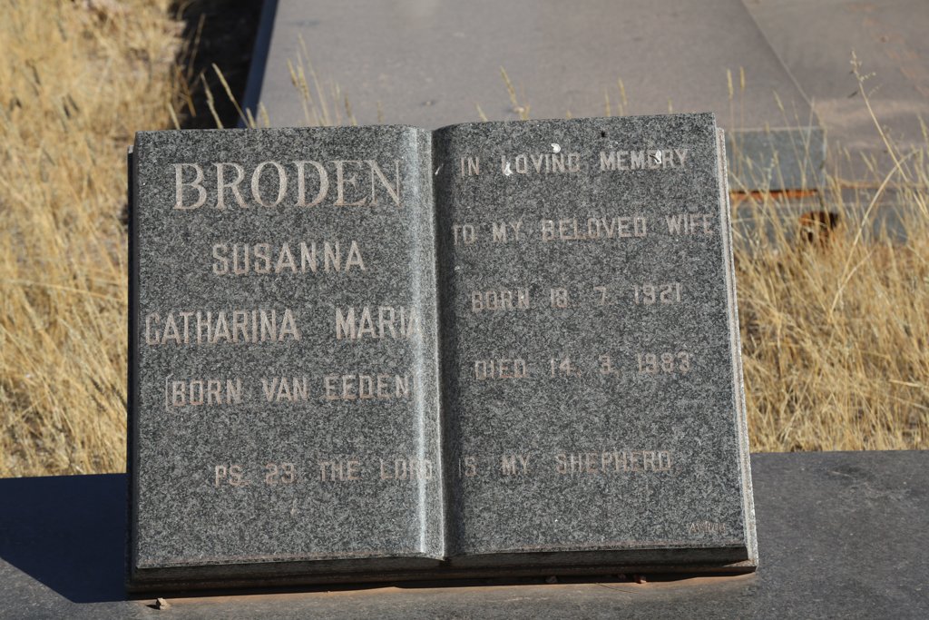 BRODEN Susanna Catharina Maria nee VAN EEDEN 1921-1983